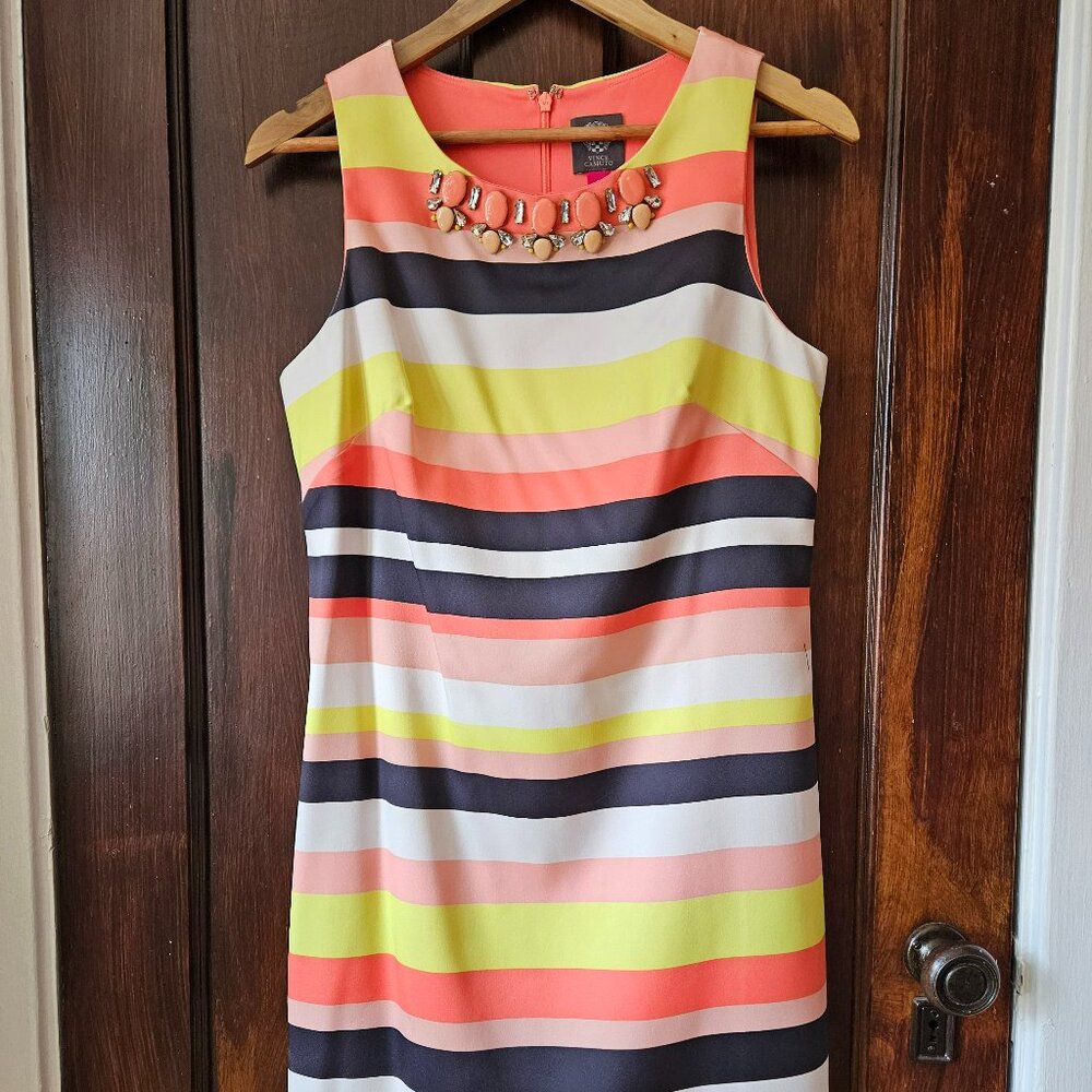 Vince Camuto Color Block Dress with Embellished Neckline - Size 8